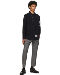 Chemise à manches longues en flanelle bleu marine Thom Browne