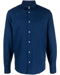 Chemise à manches longues en flanelle bleu marine Sandro