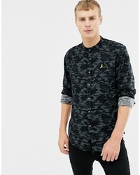 Chemise à manches longues en flanelle camouflage gris foncé