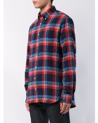 Chemise à manches longues en flanelle écossaise bleu et rouge Gitman Vintage