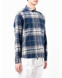 Chemise à manches longues en flanelle écossaise bleu marine et blanc YMC