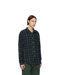 Chemise à manches longues en flanelle écossaise bleu marine et vert Noon Goons