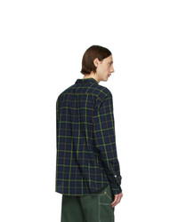 Chemise à manches longues en flanelle écossaise bleu marine et vert Noon Goons