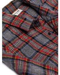 Chemise à manches longues en flanelle écossaise grise Saint Laurent