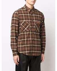 Chemise à manches longues en flanelle écossaise marron Amiri