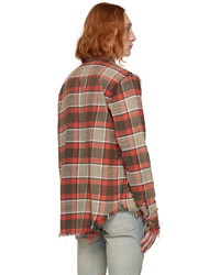 Chemise à manches longues en flanelle écossaise marron R13