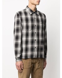 Chemise à manches longues en flanelle écossaise noire et blanche Stussy