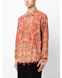 Chemise à manches longues en flanelle écossaise orange Amiri