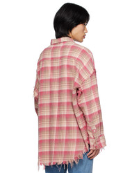 Chemise à manches longues en flanelle écossaise rose R13