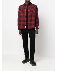 Chemise à manches longues en flanelle écossaise rouge et noir Woolrich
