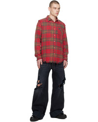 Chemise à manches longues en flanelle écossaise rouge R13