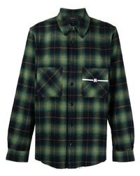 Chemise à manches longues en flanelle écossaise vert foncé Amiri