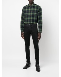 Chemise à manches longues en flanelle écossaise vert foncé Saint Laurent