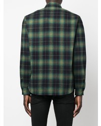 Chemise à manches longues en flanelle écossaise vert foncé Saint Laurent
