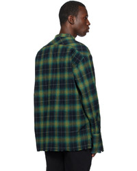 Chemise à manches longues en flanelle écossaise vert foncé Greg Lauren