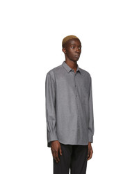 Chemise à manches longues en flanelle gris foncé BOSS