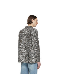 Chemise à manches longues en flanelle imprimée léopard grise Wacko Maria