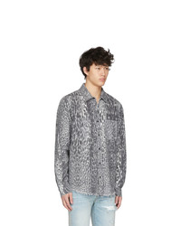 Chemise à manches longues en flanelle imprimée léopard grise Amiri