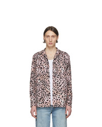 Chemise à manches longues en flanelle imprimée léopard rose Wacko Maria