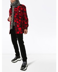 Chemise à manches longues en flanelle imprimée rouge Versace