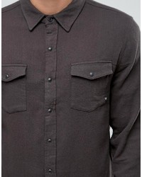 Chemise à manches longues en flanelle noire Brixton