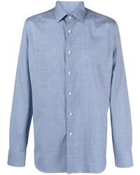 Chemise à manches longues en laine à carreaux bleu clair Canali