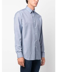 Chemise à manches longues en laine à carreaux bleu clair Canali