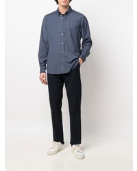 Chemise à manches longues en laine à carreaux bleu marine Woolrich