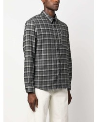 Chemise à manches longues en laine à carreaux gris foncé A.P.C.