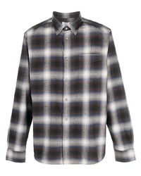 Chemise à manches longues en laine à carreaux gris foncé Woolrich