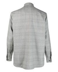 Chemise à manches longues en laine à carreaux grise Corneliani