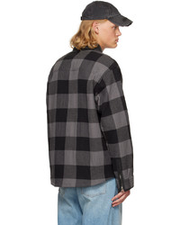 Chemise à manches longues en laine à carreaux noire Diesel