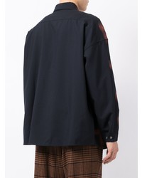 Chemise à manches longues en laine à carreaux noire Marni