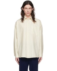 Chemise à manches longues en laine à rayures verticales beige