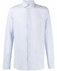 Chemise à manches longues en laine à rayures verticales bleu clair