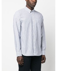 Chemise à manches longues en laine à rayures verticales bleu clair Woolrich