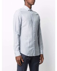 Chemise à manches longues en laine à rayures verticales bleu clair Z Zegna