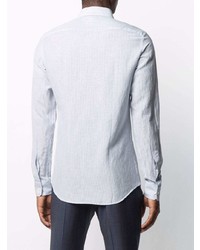 Chemise à manches longues en laine à rayures verticales bleu clair Z Zegna