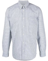 Chemise à manches longues en laine à rayures verticales bleu clair Woolrich