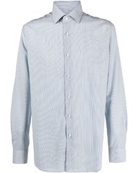 Chemise à manches longues en laine à rayures verticales bleu clair Xacus