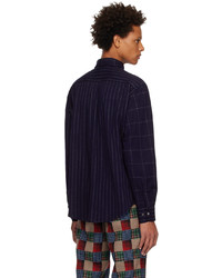 Chemise à manches longues en laine à rayures verticales bleu marine 4SDESIGNS