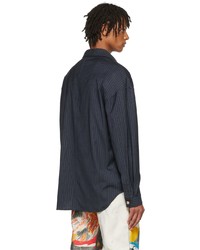 Chemise à manches longues en laine à rayures verticales bleu marine Bethany Williams