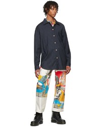 Chemise à manches longues en laine à rayures verticales bleu marine Bethany Williams