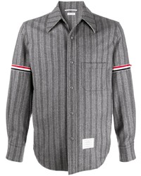 Chemise à manches longues en laine à rayures verticales grise Thom Browne