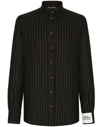 Chemise à manches longues en laine à rayures verticales noire Dolce & Gabbana