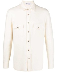 Chemise à manches longues en laine beige Brunello Cucinelli