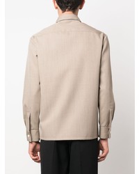 Chemise à manches longues en laine beige Jil Sander