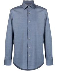 Chemise à manches longues en laine bleu clair BOSS