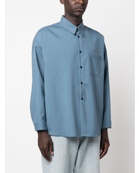 Chemise à manches longues en laine bleu clair Marni