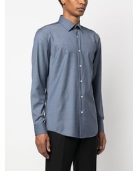 Chemise à manches longues en laine bleu clair BOSS